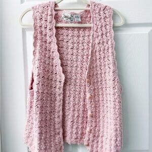 Vintage Pink Crochet Button-Up Vest